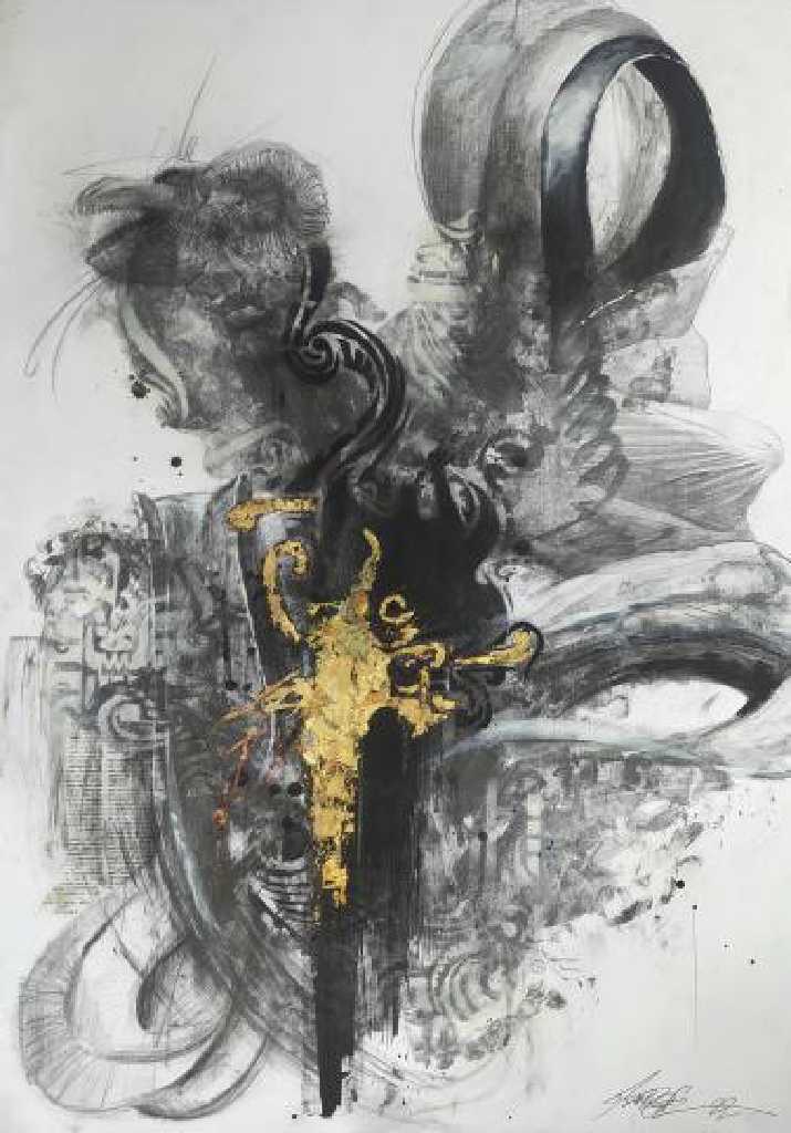 Devoidness, lindworm, mixed media, 100 x 70 cm, 2022