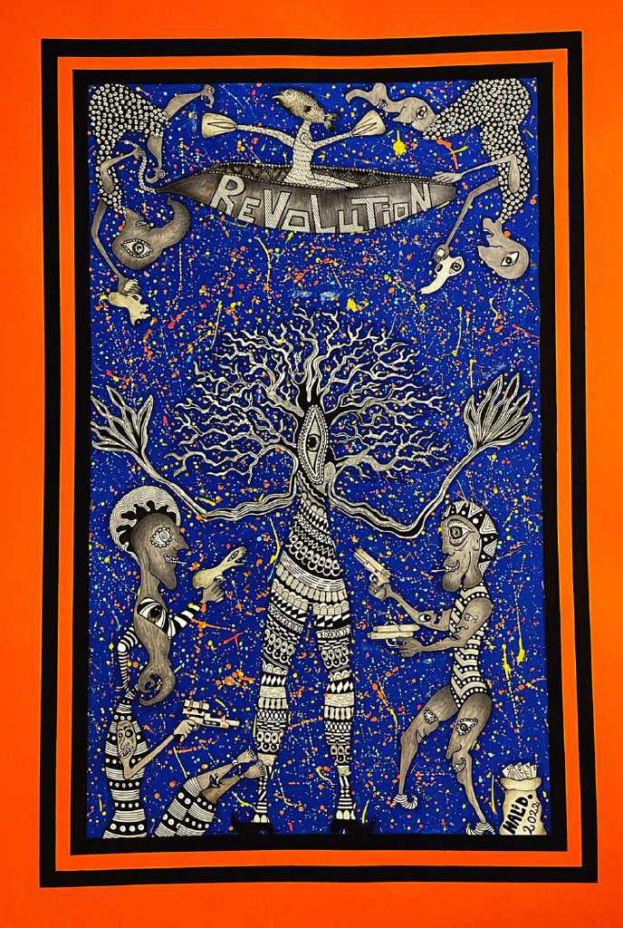 Halid Chrisinas, Fighting for life, mixed media, 50 x 70 cm, 2022