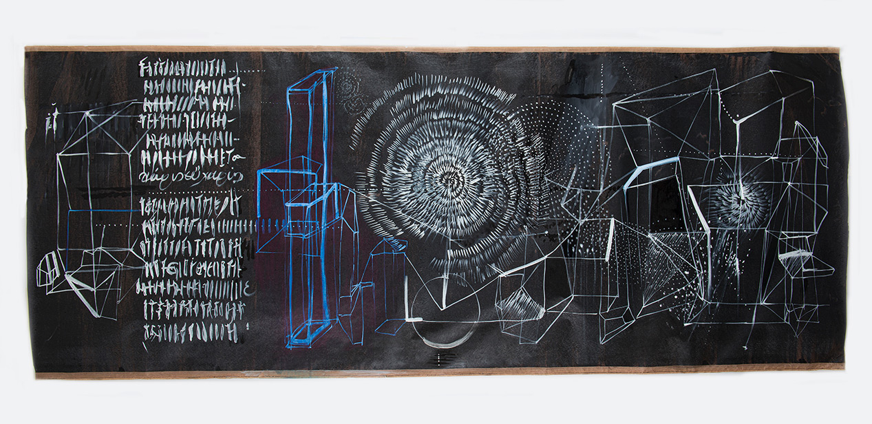 Eleni Zouni, Black board ΙΙΙ, 2019, Ink on tar paper, 102X245 cm