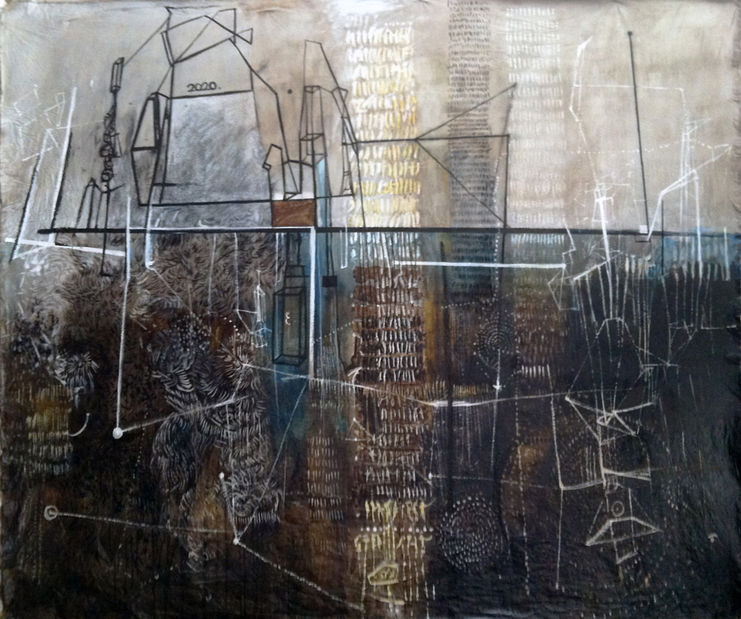 Eleni Zouni, Mindscape Ι, 2020, Ink charcoal on canvas, 245X200 cm