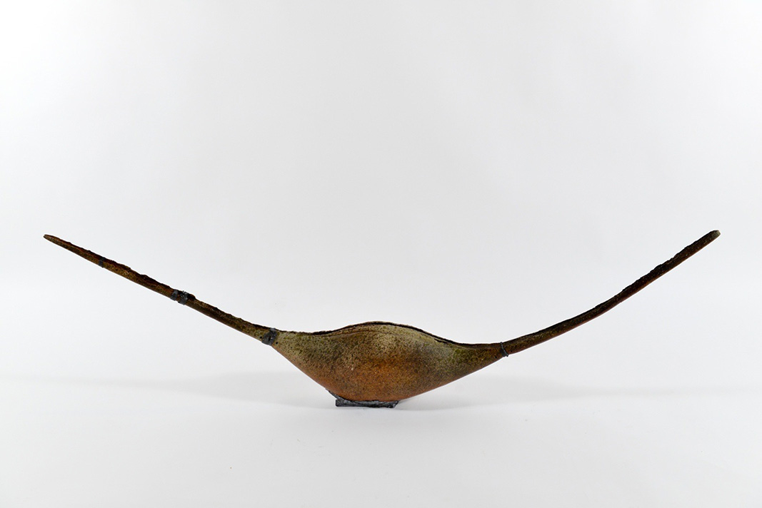 Voula Gounela, Autocarpo I, Stoneware clay, cast lead, 43 x 152 x 21 cm