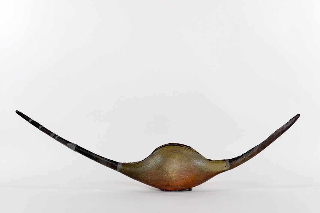 Voula Gounela, Autocarpo II, Stoneware clay, cast lead, 46 x 150 x 14 cm