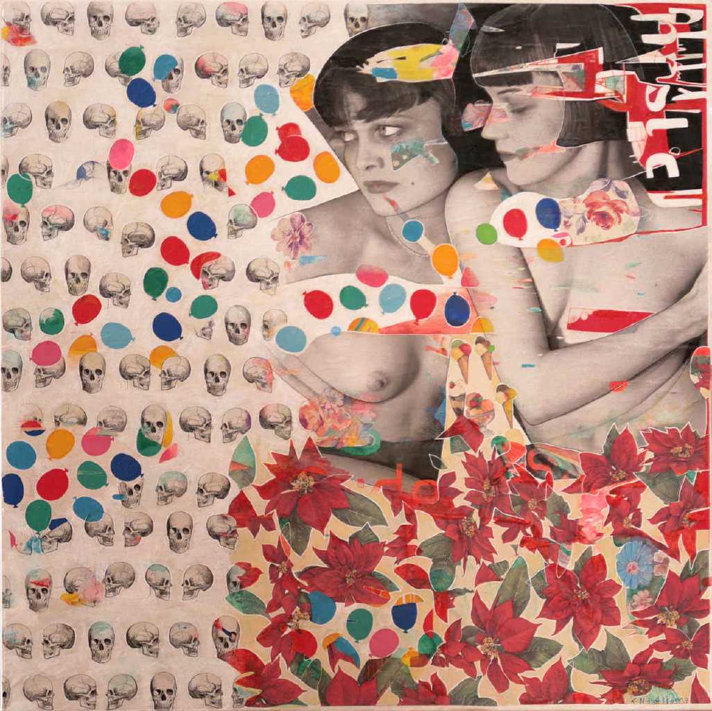Konstantinos Patsios, She lives on love street, 100 x 100 cm, mixed media on canvas, 2019