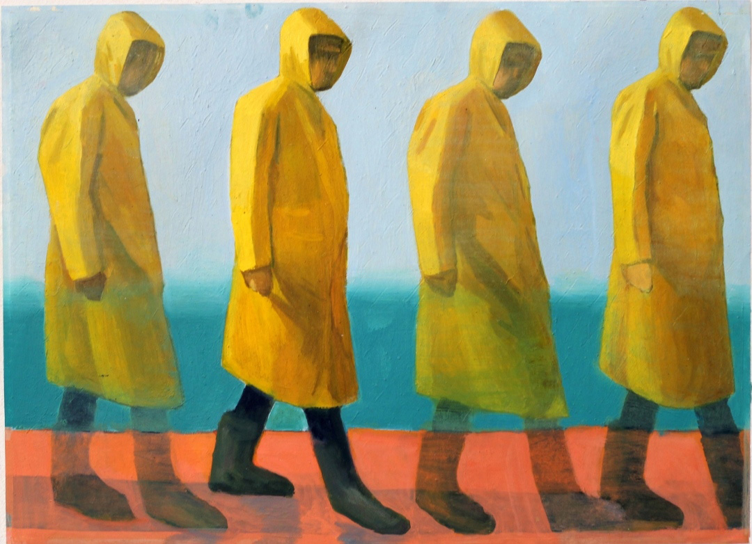 Michalis Kiousis Parapluie Jaune, 2020, Oils on paper mounted on wood, 60 x 40  cm