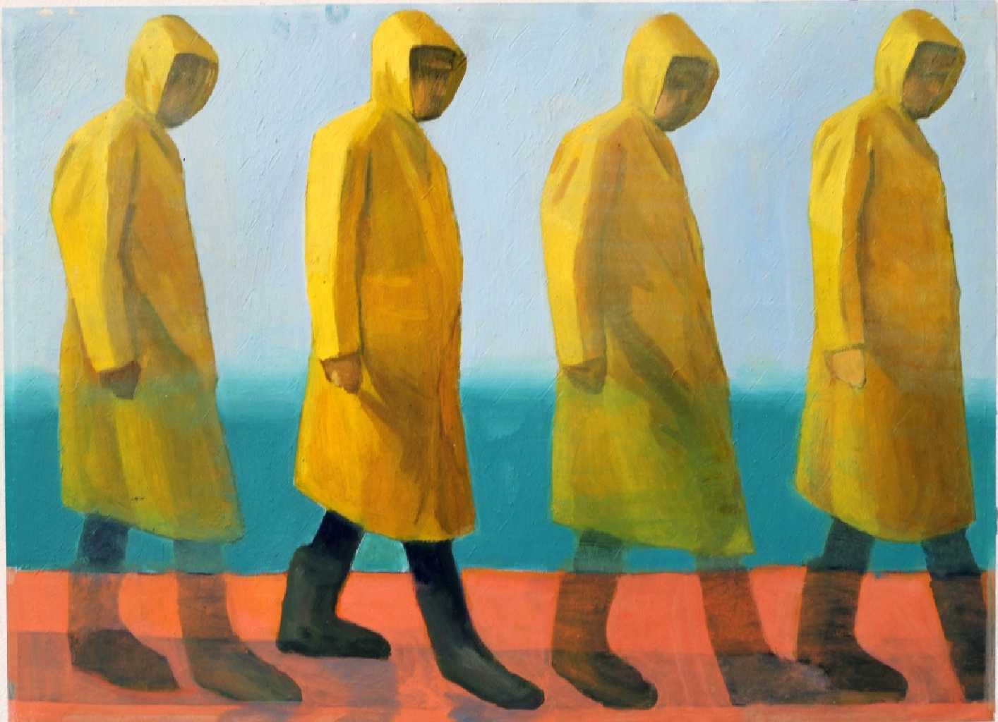 Michalis Kiousis Parapluie Jaune, 2020, Oils on paper mounted on wood, 60 x 40 cm