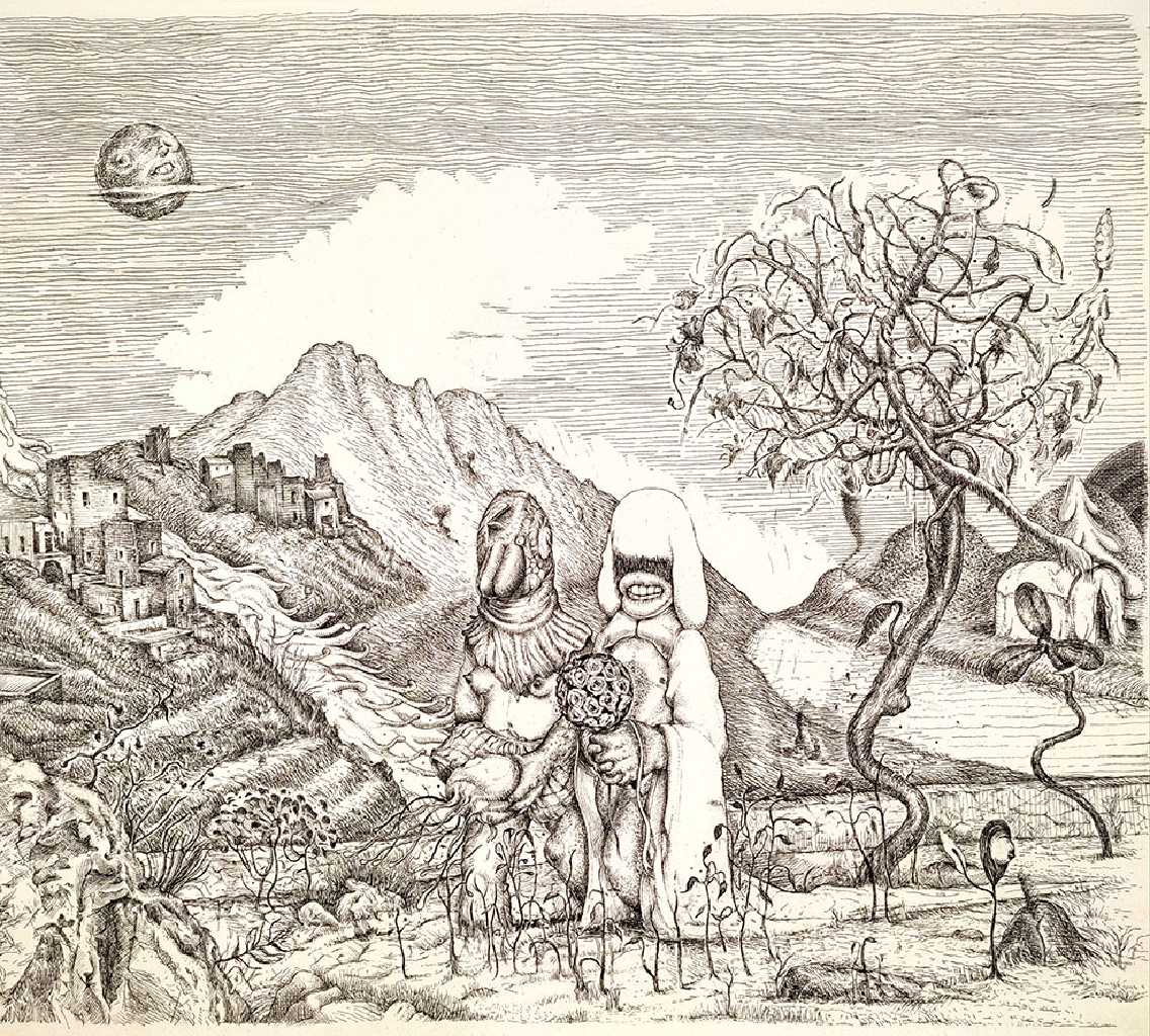 Dimitris Kokoris The Wedding, 2021, ink on paper, 40 x 40 cm