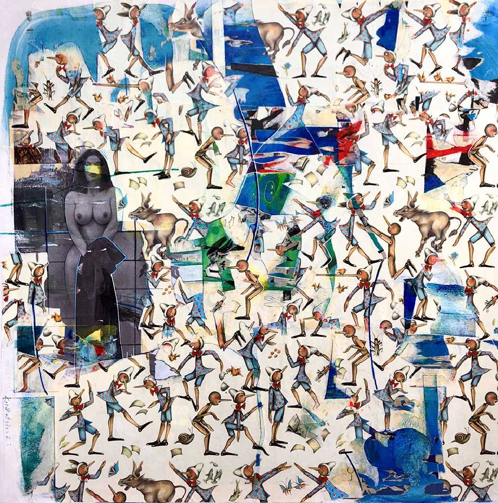 Konstantinos Patsios The Ronnie Margaret Syndrome 3, 2021, mixed media on canvas, 80 x 80 cm