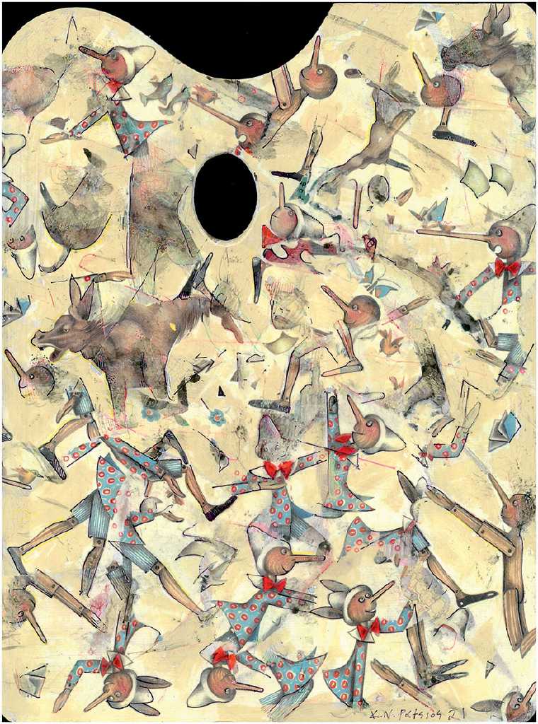 Konstantinos Patsios Untitled, 2021, mixed media on wood, 30 x 40 cm