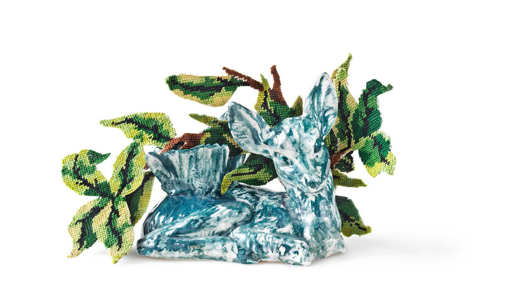 Kyriaki Mavrogeorgi Flying is a simple thing, 2021, porcelain and embroidery, h. 18 cm