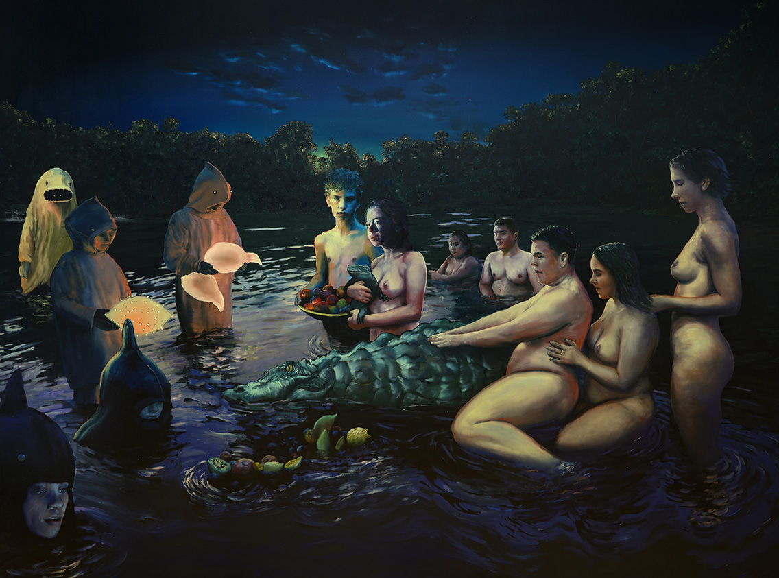 Bayou Betrothal (La Sposa dell&rsquo; Alligatore), oil on canvas, 230 x 174 cm