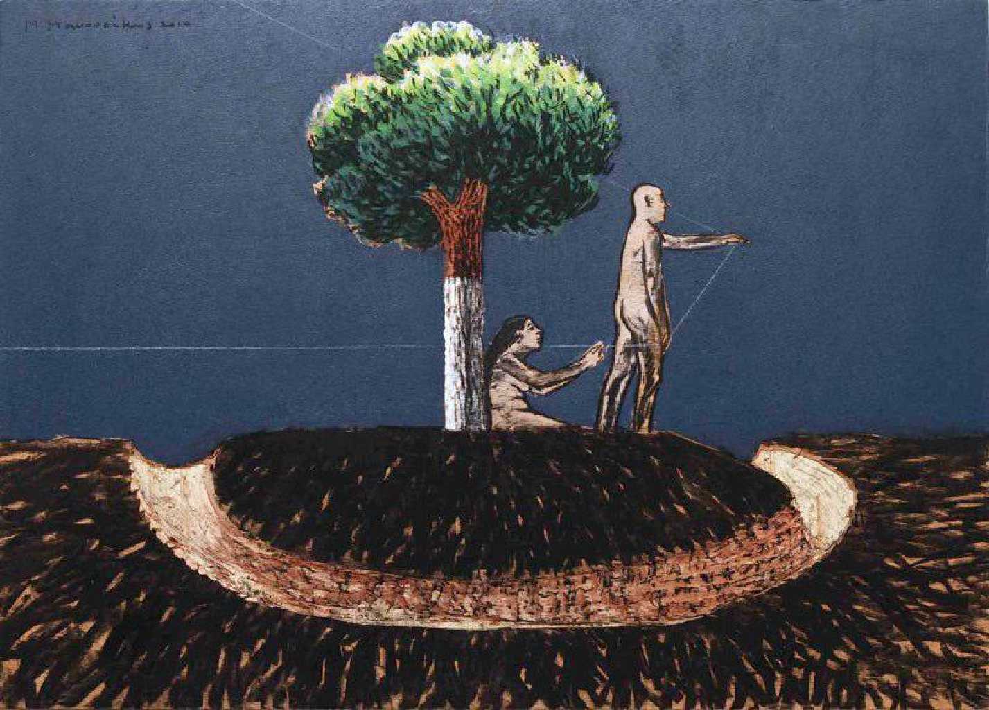 Untitled, acrylic and charcoal on wood, 50 x 70 cm, 2010