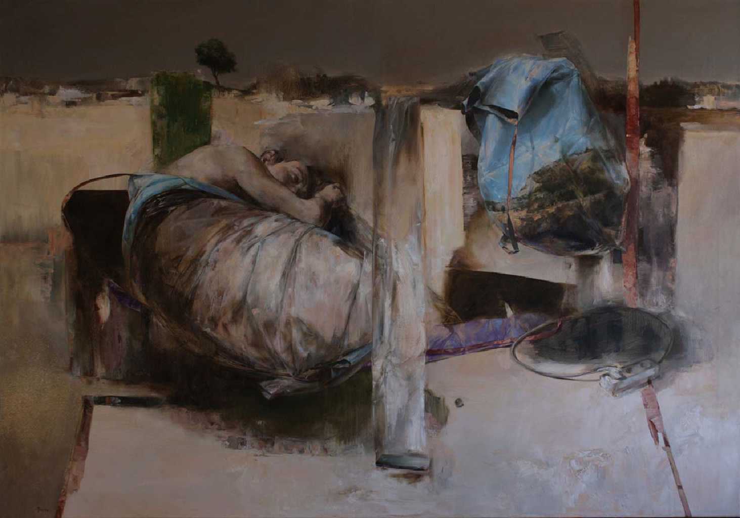 Mózes Incze, Closed Eyes (2016), oil on canvas, 120 x 170 cm