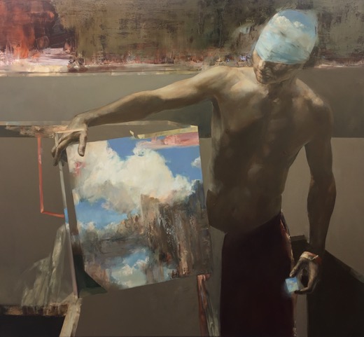 Mózes Incze, Man with Clouds (2018), oil on canvas, 110 x 120 cm