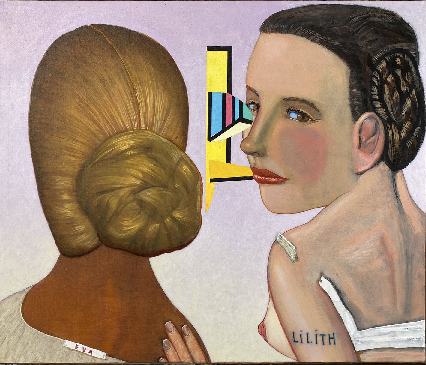 Pat Andrea, Eva et Lilith, oil and casein paint on canvas, 46 x 55 cm, 2021