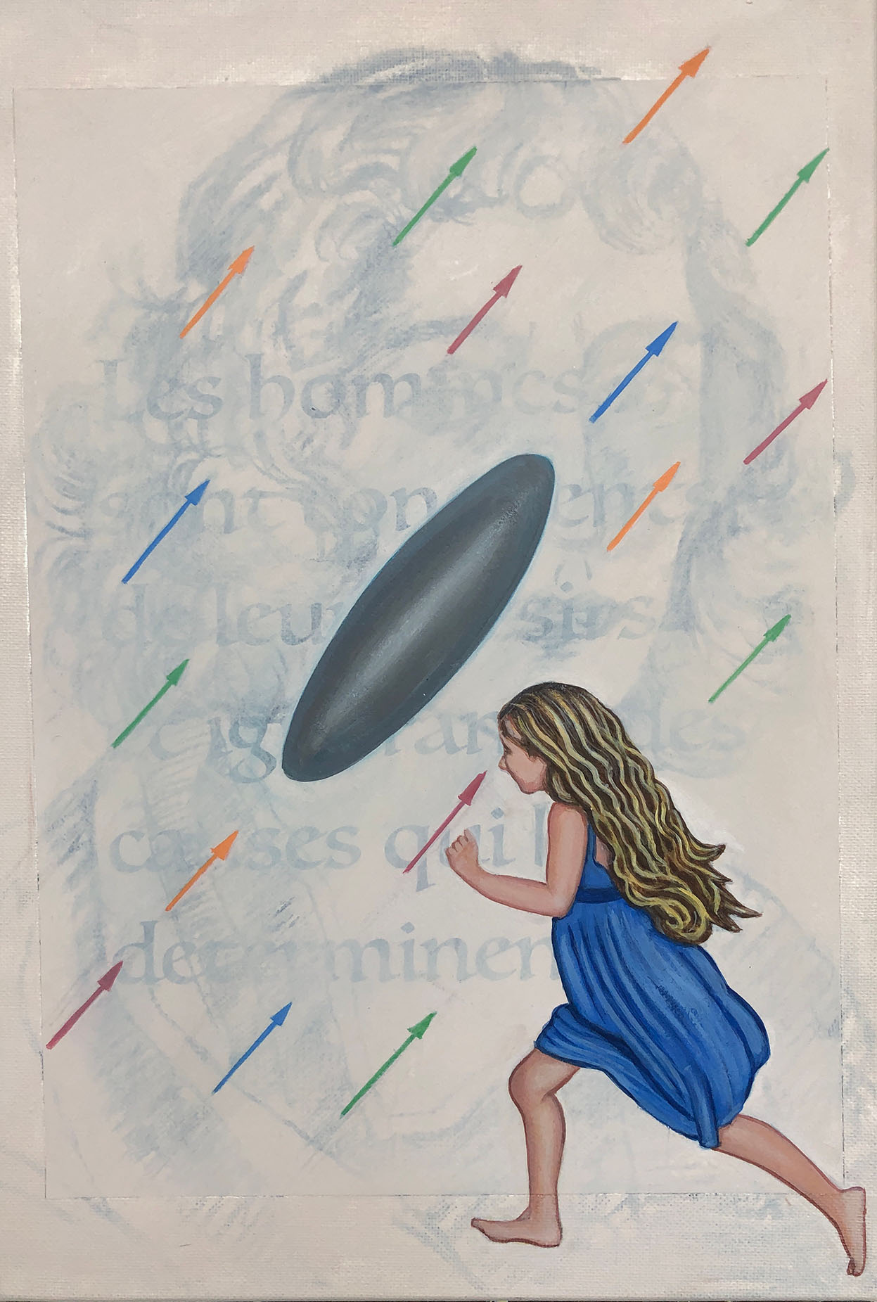 Cristina Ruiz Guinazu, La liberté, collage and acrylics on canvas, 35 x 24 cm, 2019