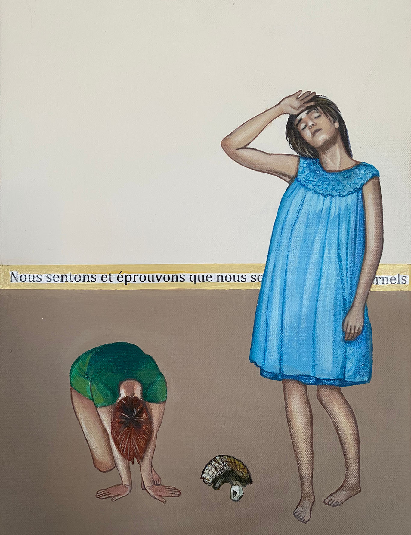 Cristina Ruiz Guinazu, Nous sommes éternels, collage and acrylics on canvas, 35 x 27 cm, 2020