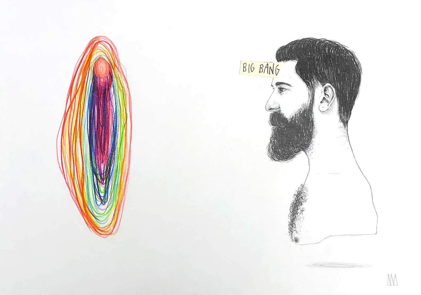 Mateo Andrea, BIG BANG, mixed media on paper, 29.7 x 42 cm, 2019