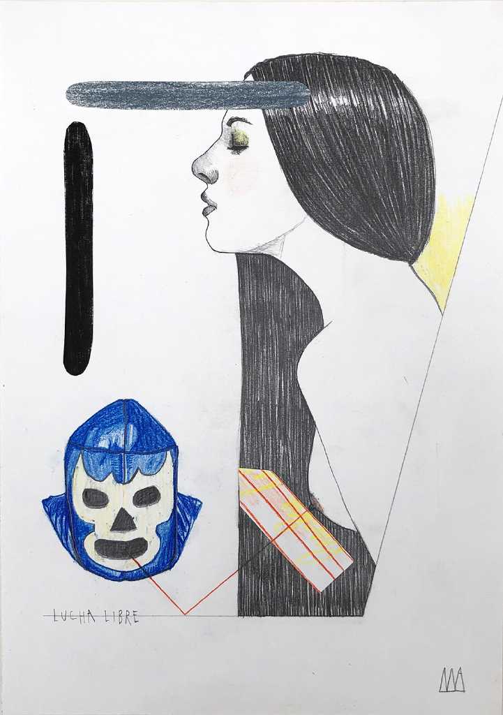 Mateo Andrea, LUCHA LIBRE, mixed media on paper, 21 x 29.7 cm, 2020
