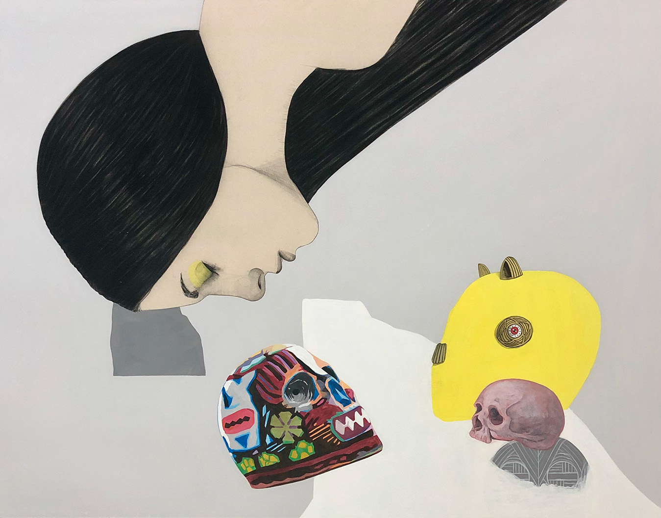 Mateo Andrea, Mascaras, mixed media on canvas, 114 x 146 cm, 2020
