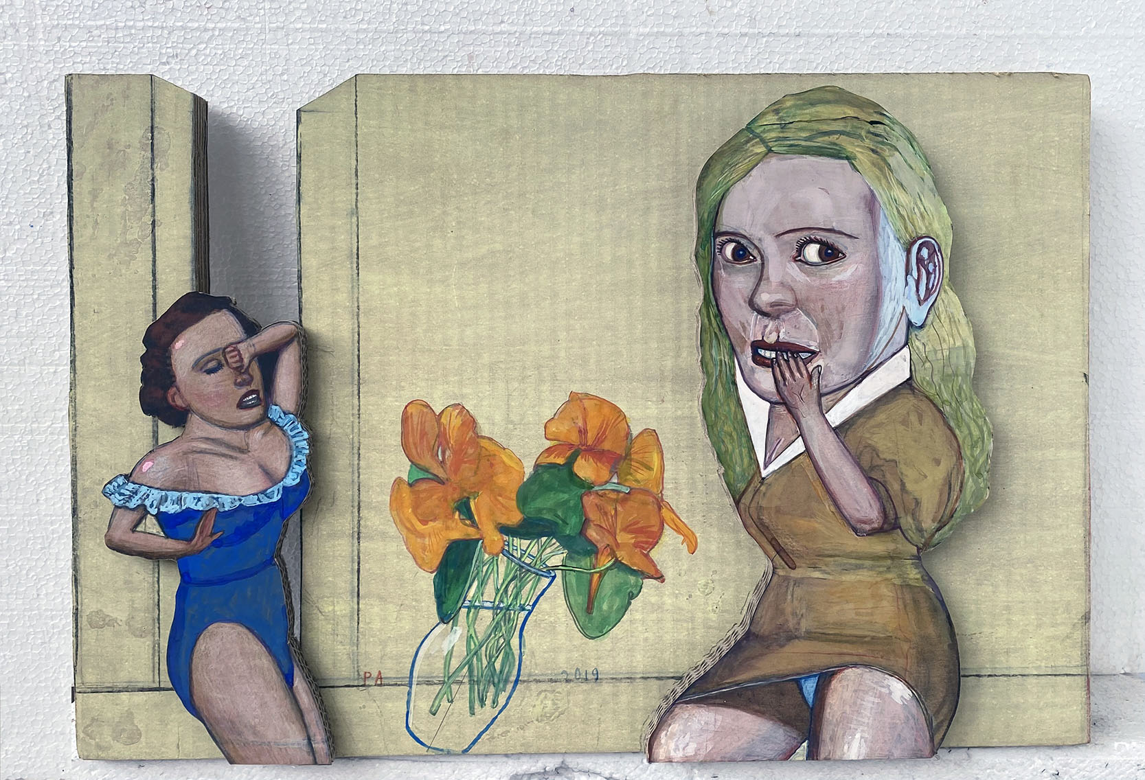 Pat Andrea, Honte et désespoir, mixed media on carton, 60 x 40 x 6 cm, 2020