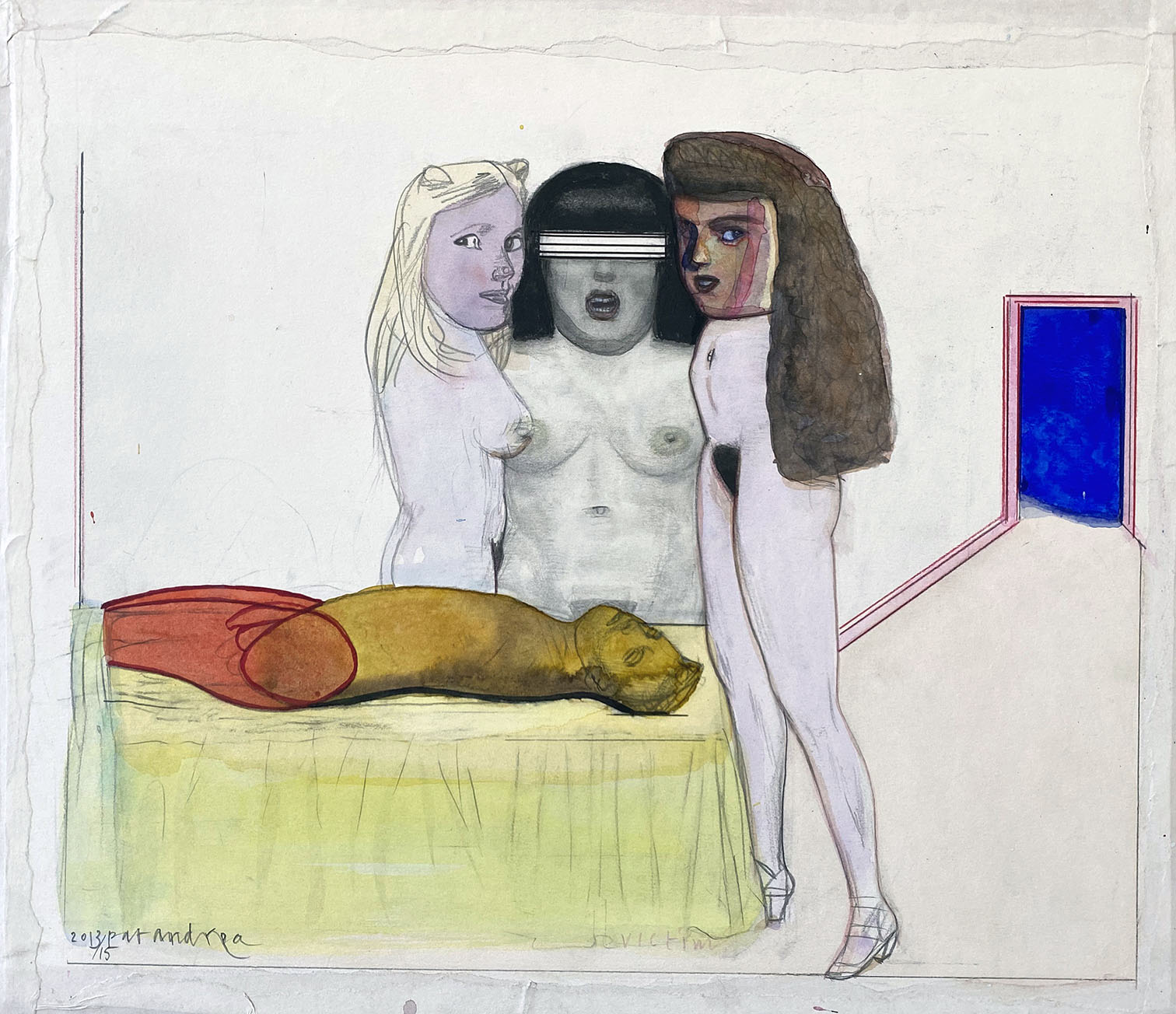 Pat Andrea, Victime, mixed media on paper, 40 x 45 cm, 2015