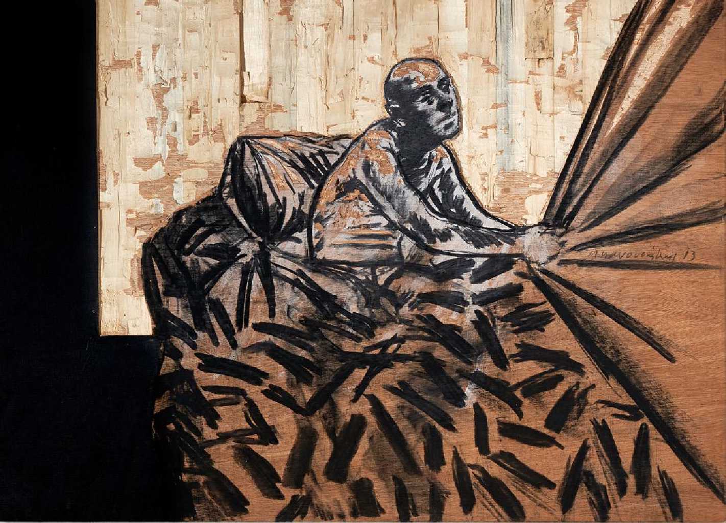 Michalis Manousakis, acrylics, charcoal and woodcarving, 50 x 70 cm, 2013