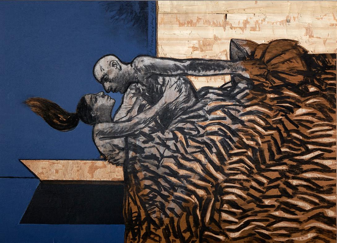 Michalis Manousakis,  acrylics, charcoal and woodcarving, 50 x 70 cm, 2013