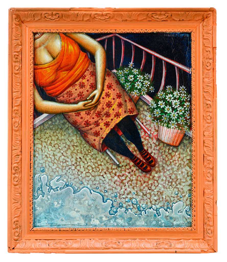 On the balcony, 29 x 34 cm, Acrylics on wood