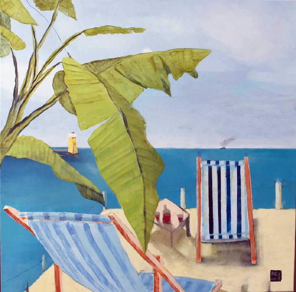 A Chat at the Banana Tree, 70 x 70 cm