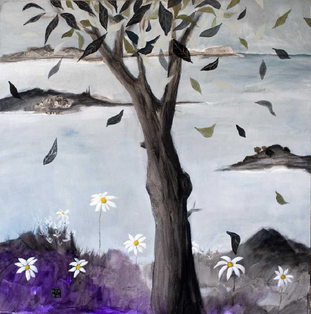 Tree with Daisies, 70 x 70 cm