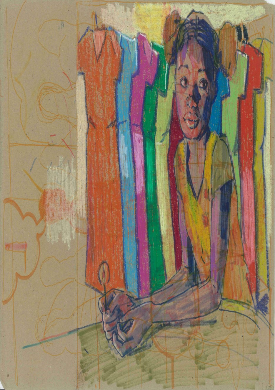 Mam Ngoni, oil pastels on craft paper, 30 x 42 cm, 2023