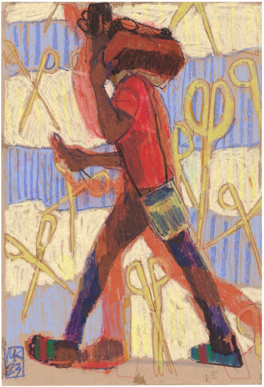 Scisors, oil pastels on paper, 30 x 42 cm, 2023