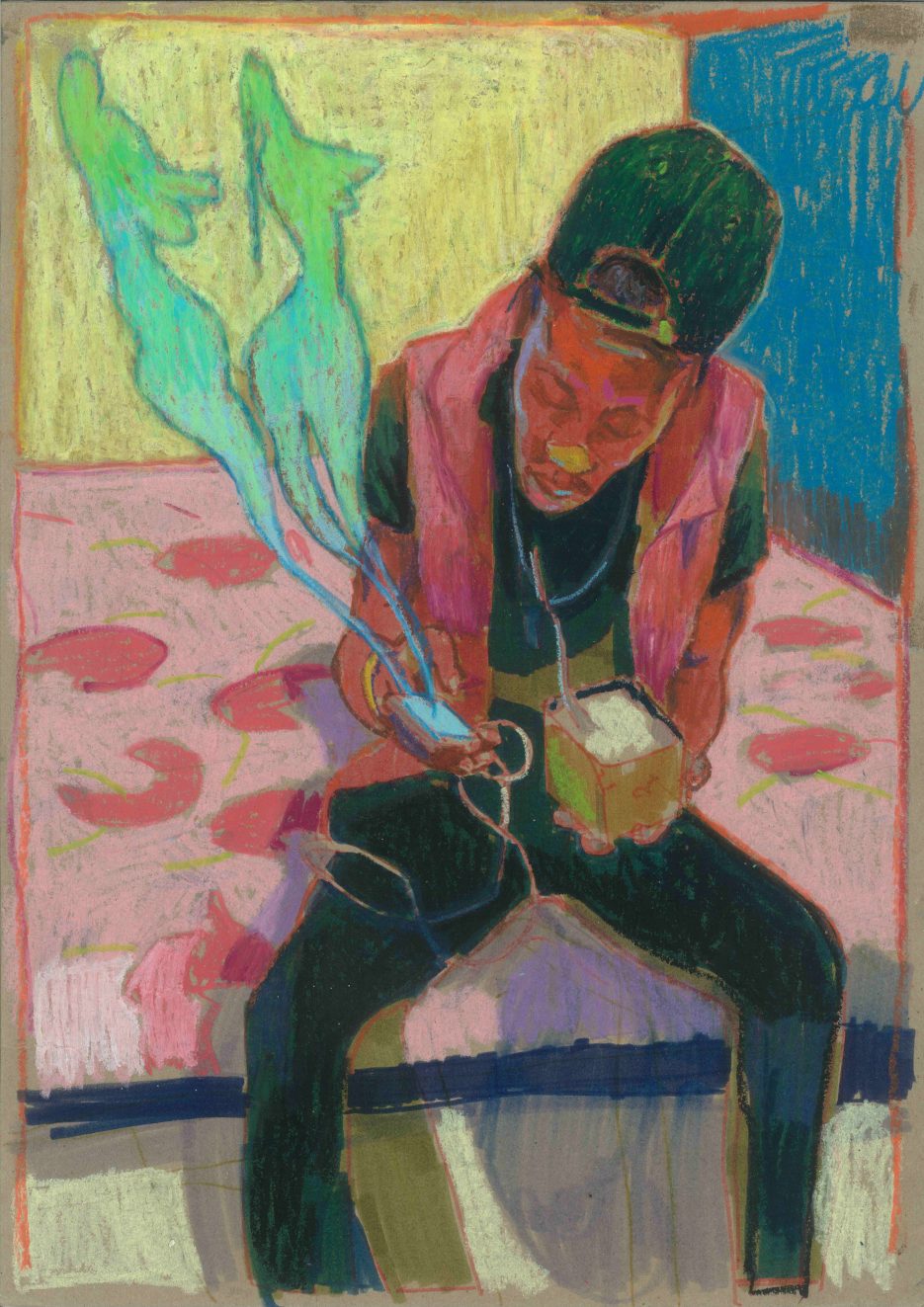 Tafa&rsquo;, oil pastels on craft paper, 30 x 42 cm, 2023