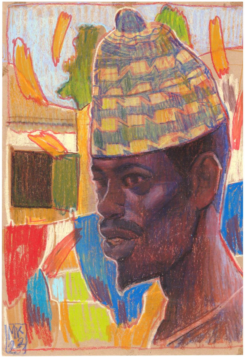 Mohamed, oil pastels and markers on paper, 30 x 42 cm, 2023