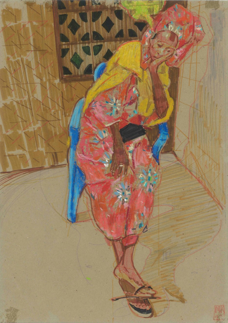 Khady, oil pastels on craft paper, 30 x 42 cm, 2023