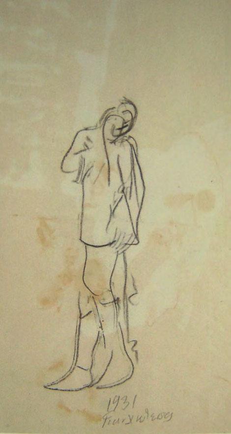 Yannoulis Chalepas, Standing  Male Figure, charcoal on paper, 30 x 20,5 cm, 1931Nereid And Horse, charcoal pencil on paper, 30 x 20 cm, 1935 (Courtesy: AD Gallery)