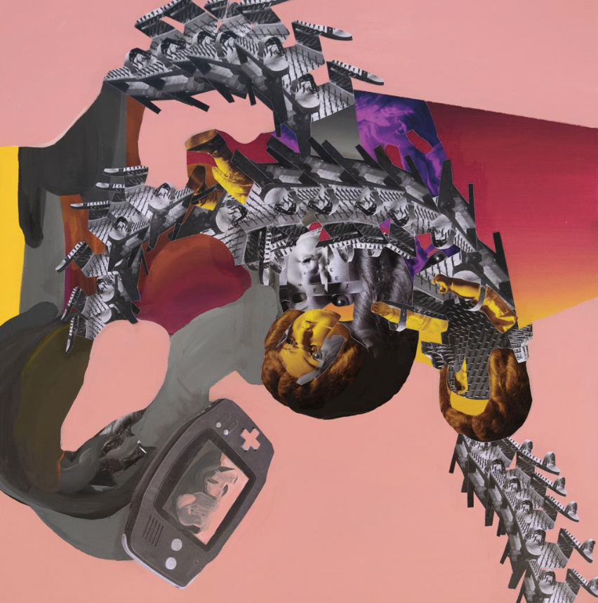 Christos Katsinis, Snake Ride, mixed media (collage and acrylics on canvas), 60x60 cm, 2020