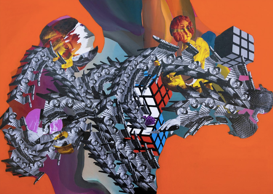 Christos Katsinis, Escape, mixed media (collage and acrylics on canvas), 60x80 cm, 2020