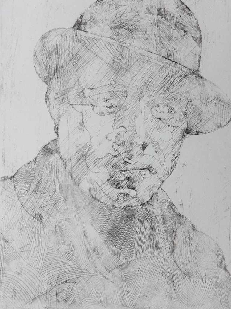 Plato Boudakides, Fotis Kontoglou, engraving on metal, 15 x 20 cm, 2016