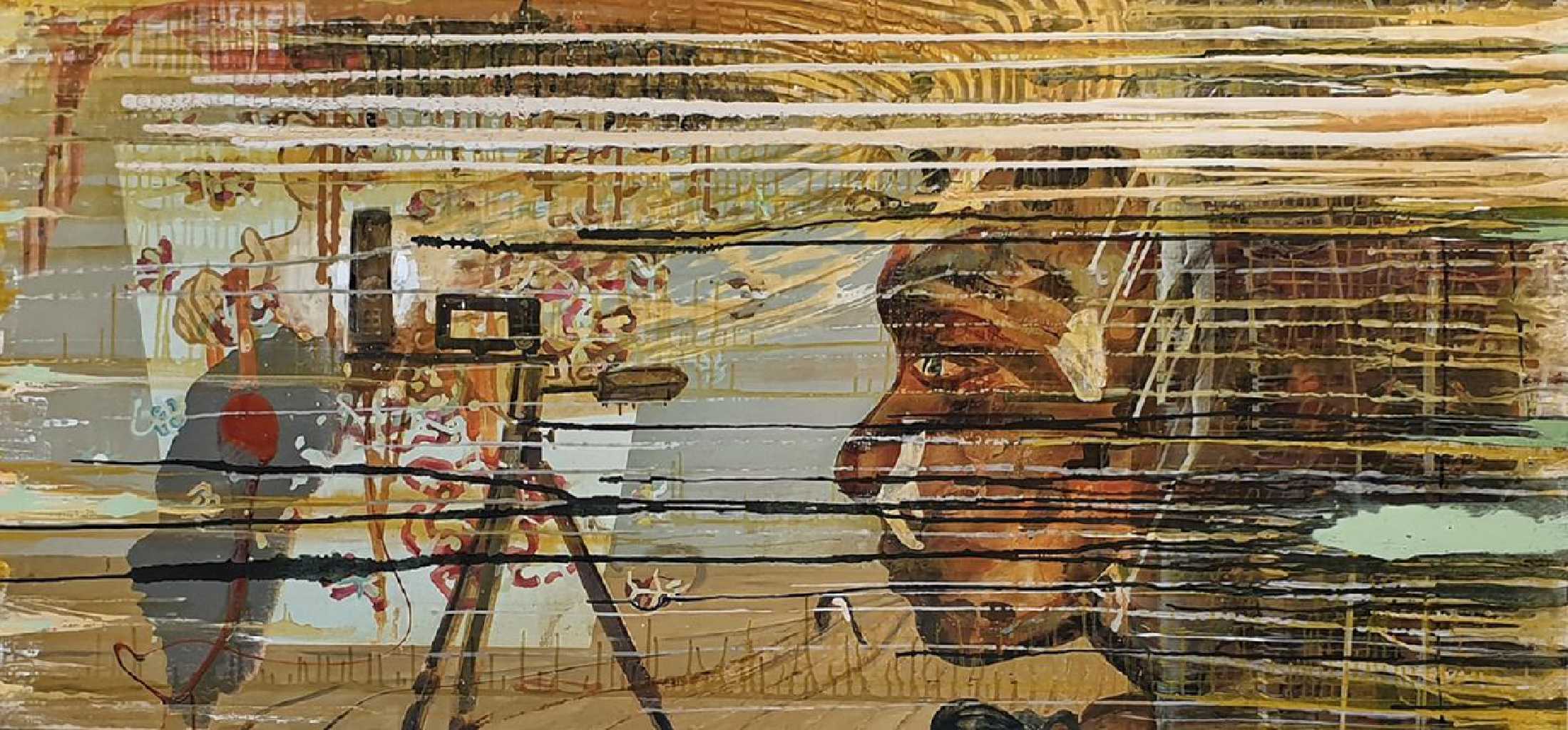 Haralabos Katsatsidis, The Photographer, oil on canvas, 100 x 200 cm, 2015