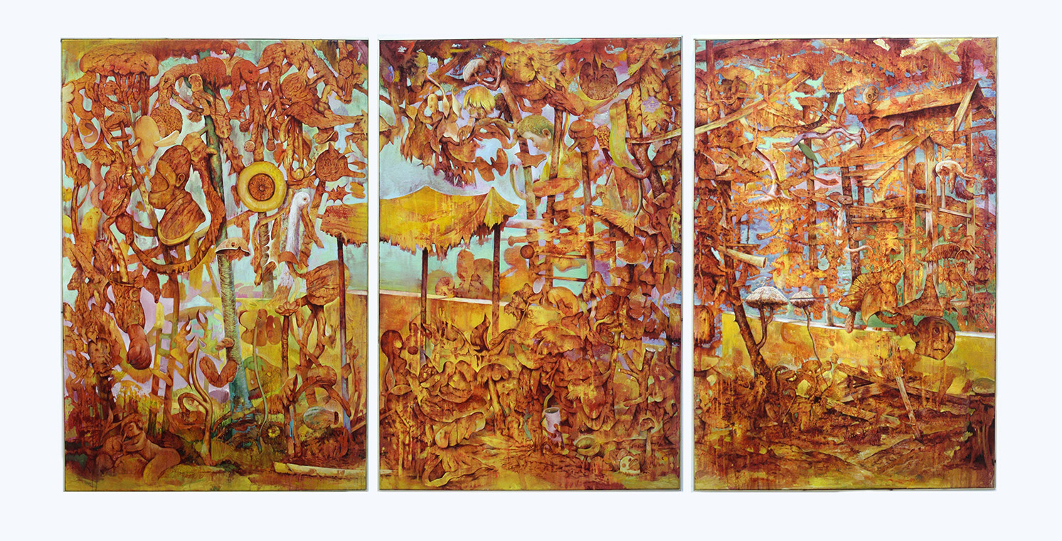 Follies, triptych, acrylic on canvas, 150 x 100 cm 2024