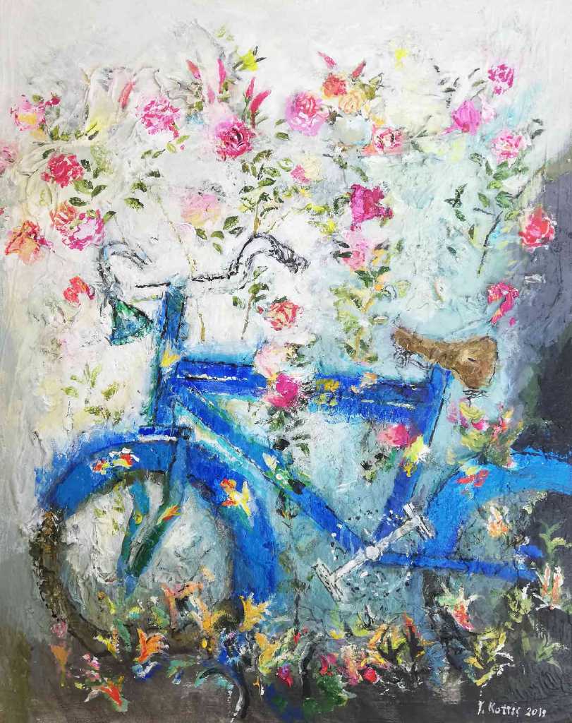 Giannis Kottis, Blue bike, oil on canvas, 110 x 80 cm, 2019