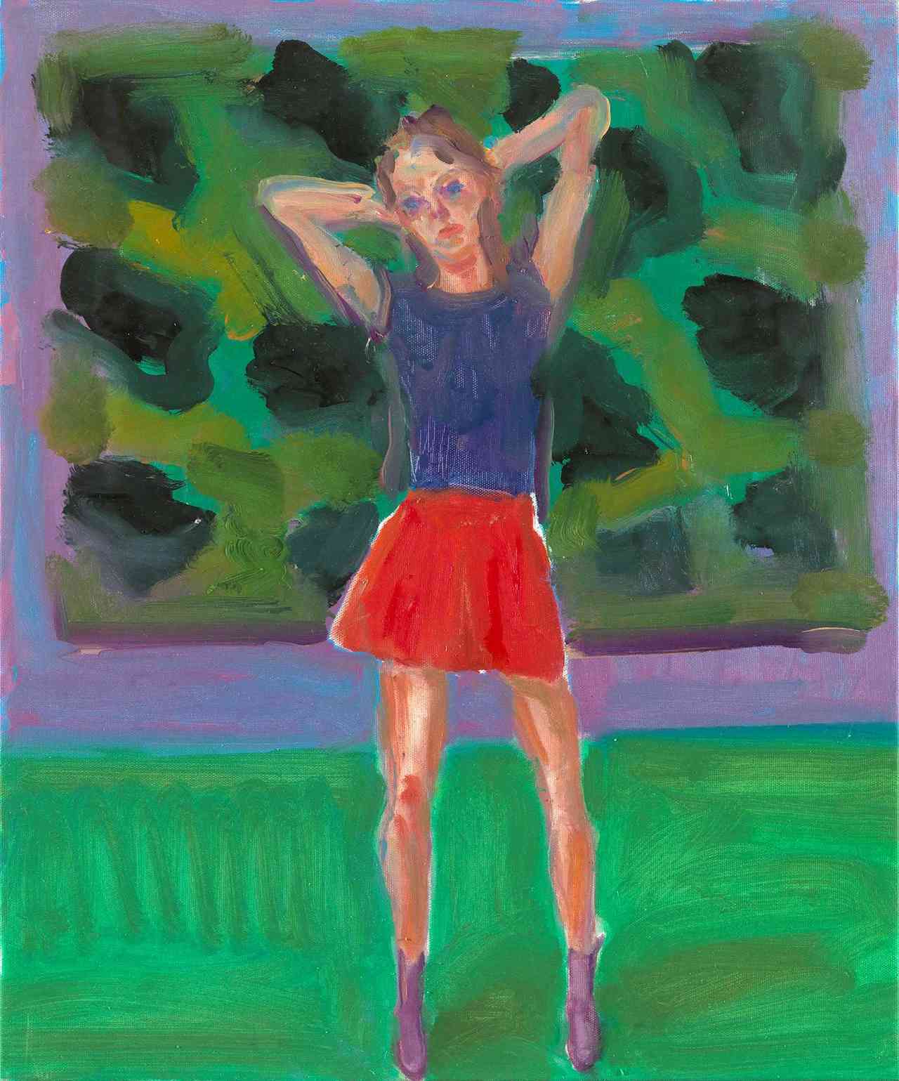 Giorgos Hadoulis,  Red skirt, oil on canvas, 60x50 cm, 2018