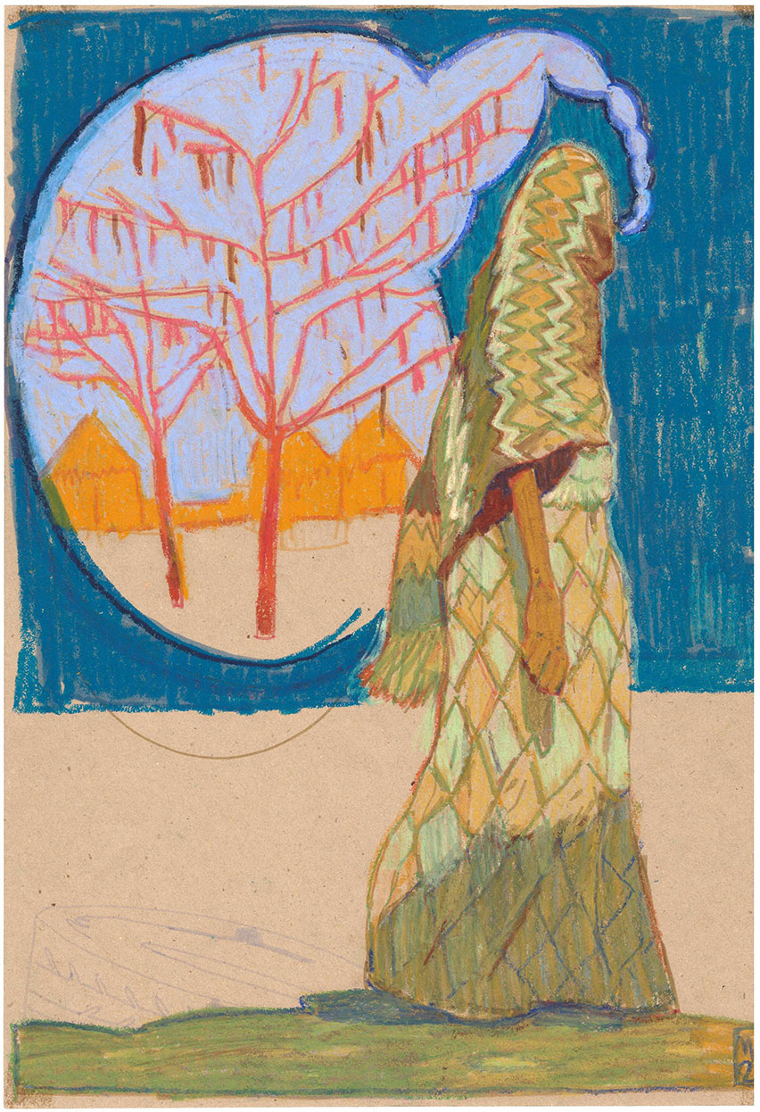 Michalis Kiousis, Au village, oil  pastels and markers on paper, 30 x 42 cm, 2023