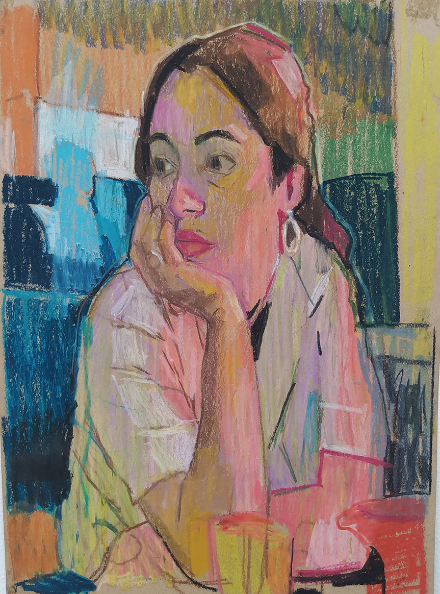Michalis Kiousis, Faye, oil pastels on kraft paper, 30 x 40 cm, 2022