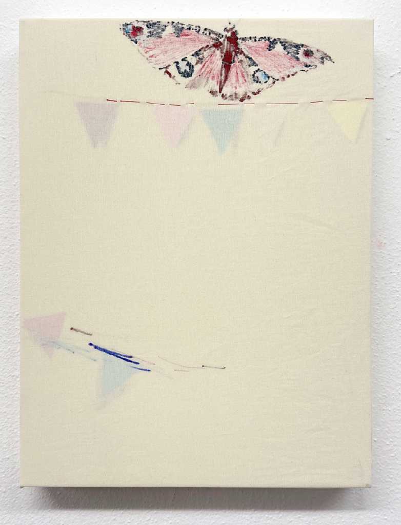Achilleas Dendis,UntitledAcrylics, wood crayons, and markers on fabric, 30 × 40 cm, 2026