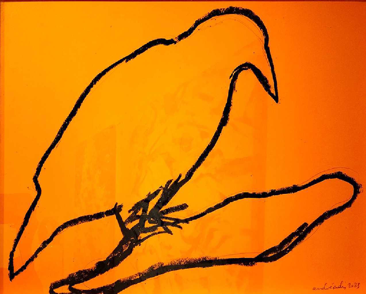 Ioanna Andreadi, Crow, Oil Pastels on Colored Paper, 40 x 60 cm, 2025