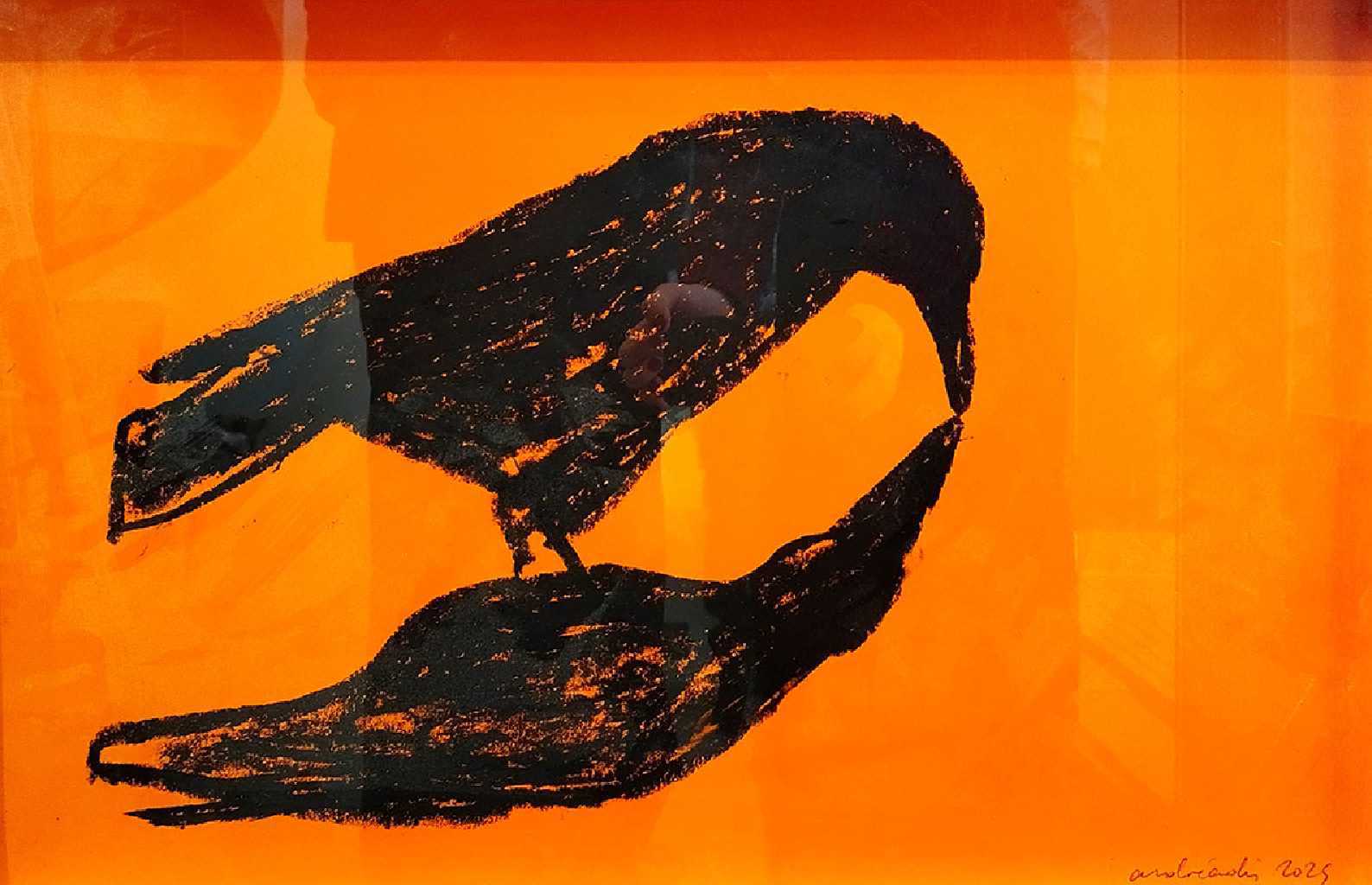 Ioanna Andreadi, Crow, Oil Pastels on Colored Paper, 40 x 60 cm, 2025