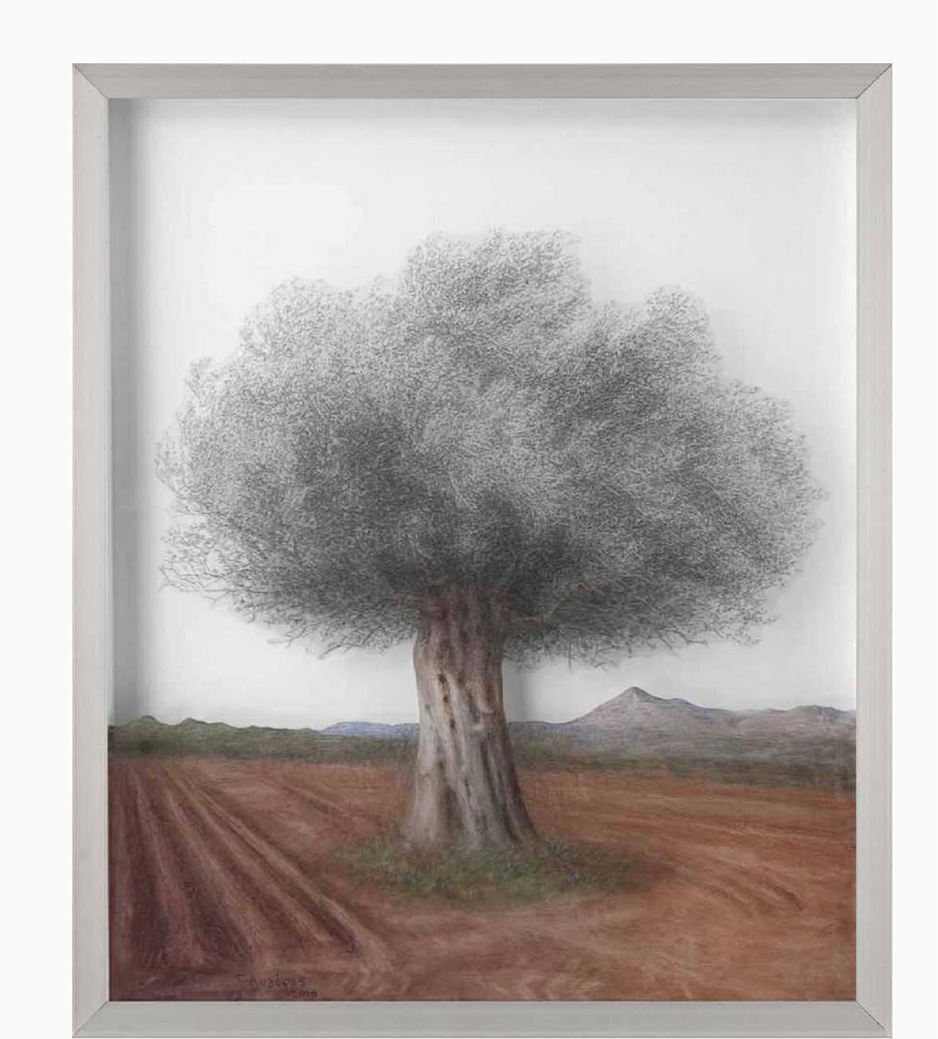 George Avgeros, Olive, mixed media on photographic film, 120 x 120 cm