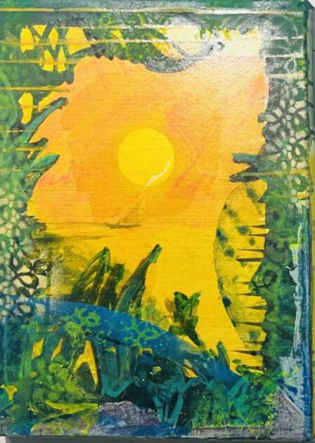 Manolis Charos, Yellow Moon, mixed media, 40 x 30, 2025